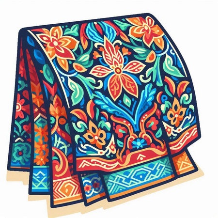 Hand drawn illustration of a scarves with floral ornaments. Vector.のイラスト素材
