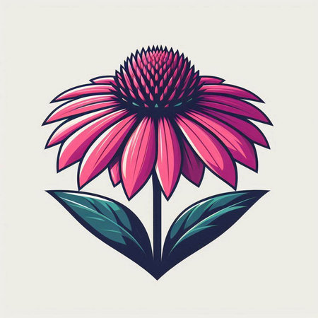 Echinacea flower. Hand drawn vector illustration in retro style.のイラスト素材