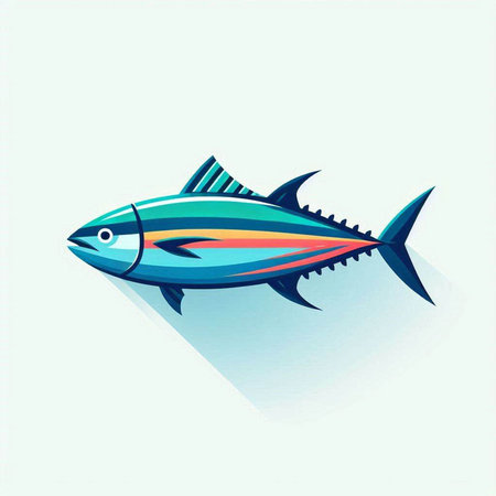 Tuna fish. Vector illustration of a tuna fish with long shadow.のイラスト素材