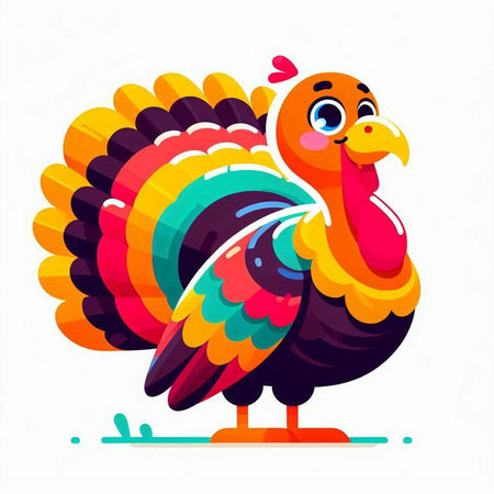Cute cartoon turkey isolated on white background. Colorful vector illustration.のイラスト素材
