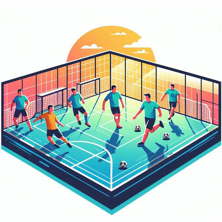 Soccer match on the field. Soccer players. Vector illustration.のイラスト素材