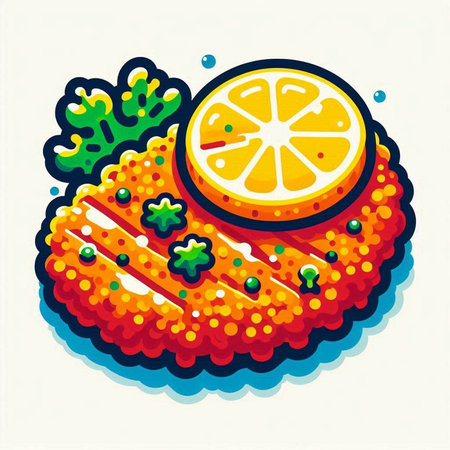 Fruit and vegetables. Vector illustration of a slice of lemon on a plate.のイラスト素材