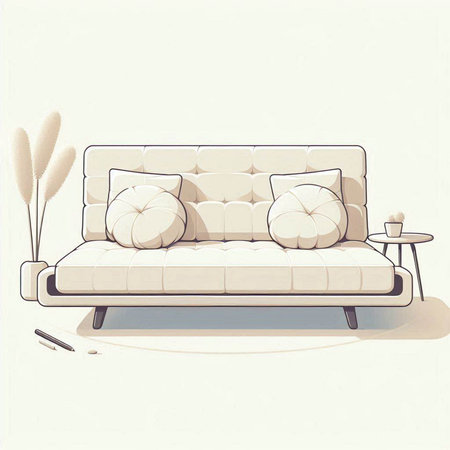 Modern sofa in the living room. Vector illustration in retro style.のイラスト素材