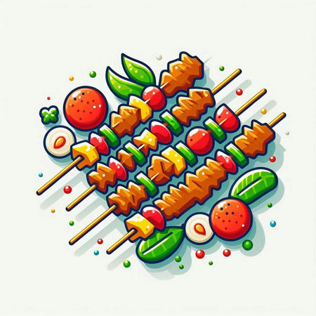 Skewers of meat and vegetables on skewers. Vector illustration.のイラスト素材