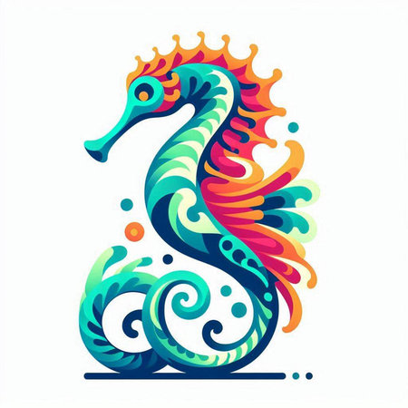 Colorful seahorse isolated on white background. Vector illustration.のイラスト素材