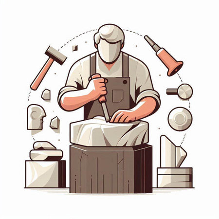 Furniture making process. Man working with tools. Vector illustrationのイラスト素材