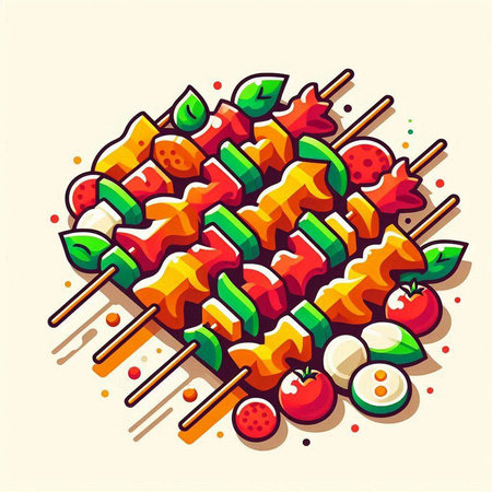 Skewers with vegetables on skewers. Vector illustration.のイラスト素材