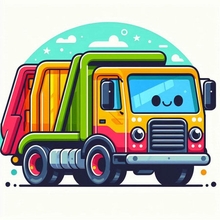 Vector illustration of Cute cartoon truck. Cute truck in flat style.のイラスト素材