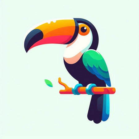Toucan on a branch. Vector illustration in flat style.のイラスト素材