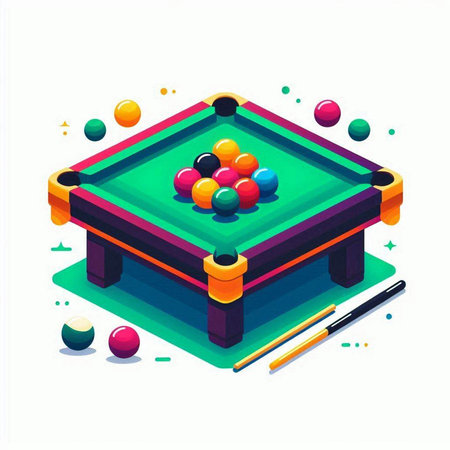 Billiard table with balls. Isometric vector illustration on white background.のイラスト素材