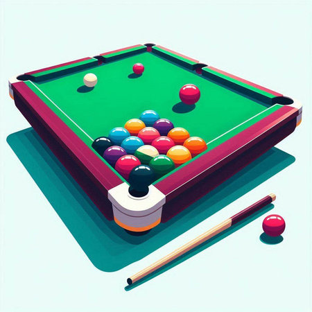 Billiard table with balls, cue and balls. Vector illustration.のイラスト素材