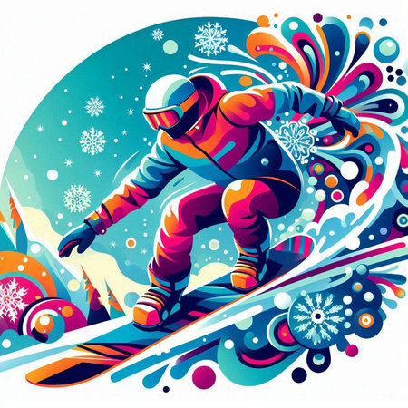 Snowboarder jumping in the snow. Colorful vector illustration.のイラスト素材