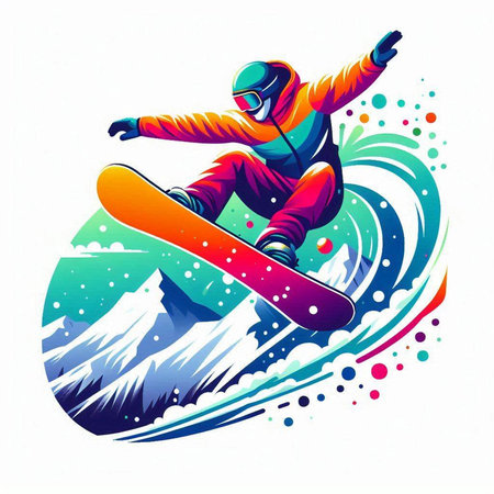 Snowboarder jumping on a snowboard. Colorful vector illustration.のイラスト素材