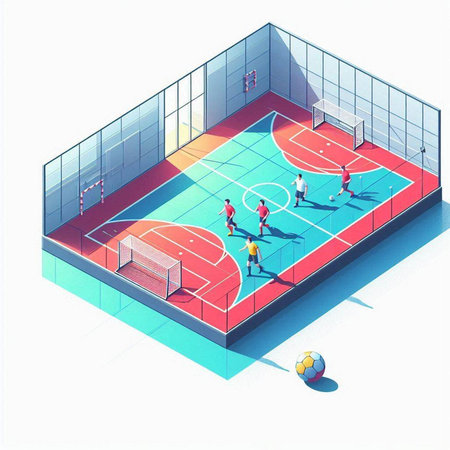 Isometric basketball court with players and ball. Isolated vector illustration.のイラスト素材