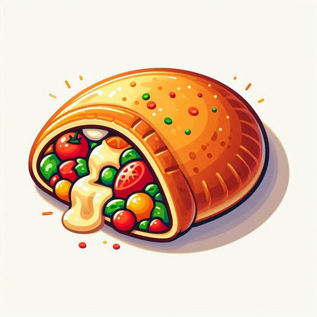 Illustration of a stuffed bun with vegetables on a white background.のイラスト素材