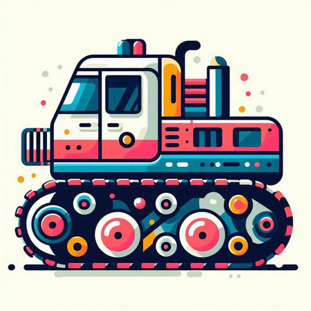 Vector illustration of bulldozer. Colorful flat line art design.のイラスト素材