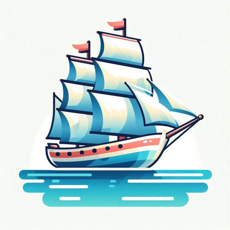 Sailing ship. Vector illustration of a sailboat on the sea.のイラスト素材