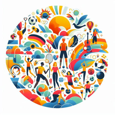 Vector set of sport icons in circle shape. Illustration of people playing tennis, volleyball, tennis, badminton, tennis, football, baseball, tennis, tennis, tennis, tennis.のイラスト素材