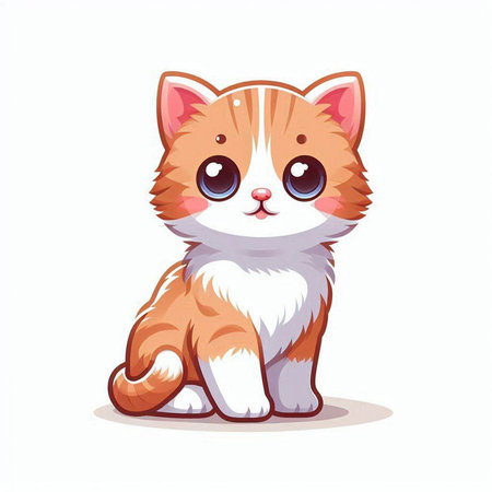 Cute little kitten sitting on a white background. Vector illustration.のイラスト素材