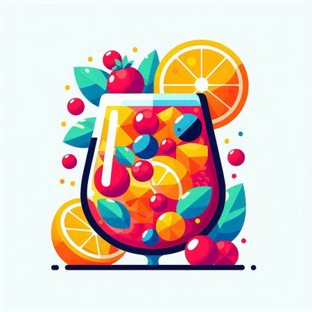 Cocktail with fruits and berries. Colorful vector illustration.のイラスト素材