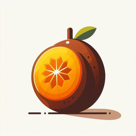Ripe orange with leaf on a white background. Vector illustration.のイラスト素材