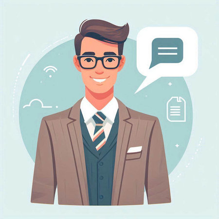 Businessman with speech bubble. Vector illustration in flat cartoon style.のイラスト素材
