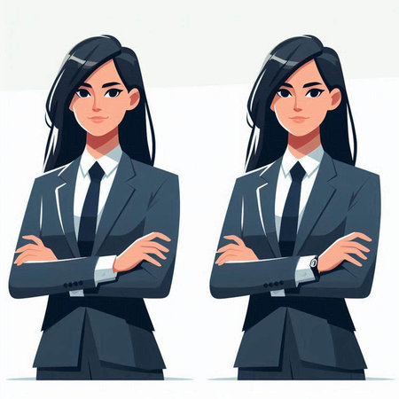 Vector illustration of two business woman in a suit. Cartoon style.のイラスト素材