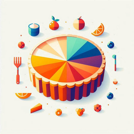 Colorful pie with fruits and cutlery. Vector illustration.のイラスト素材