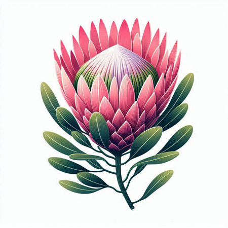 Beautiful protea flower on a white background. Vector illustration.のイラスト素材