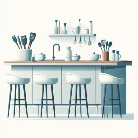 Kitchen interior with furniture and utensils. Isolated vector illustrationのイラスト素材