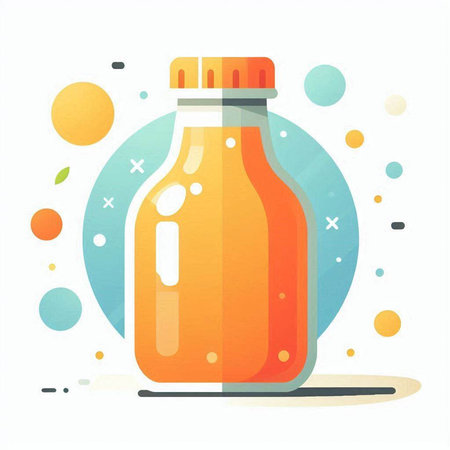 Bottle of orange juice on a colorful background. Vector illustration.のイラスト素材