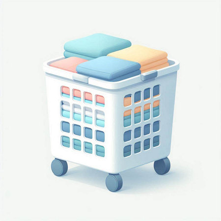 Laundry basket with towels on a white background. Vector illustration.のイラスト素材