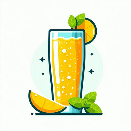 Orange juice in a glass with slices of orange and mint. Vector illustration.のイラスト素材