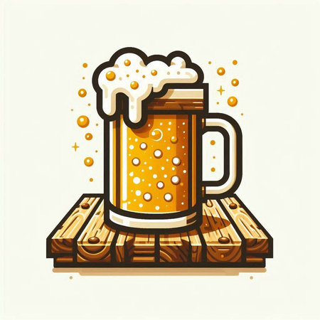 Mug of beer on a wooden pallet. Vector illustration.のイラスト素材