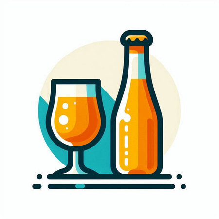 Bottle and glass of beer. Vector illustration in flat style.のイラスト素材