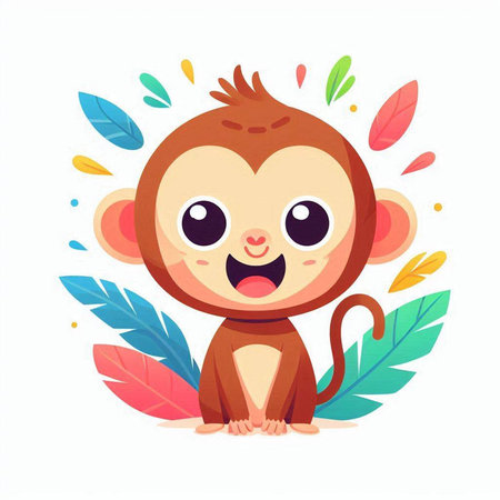 Cute cartoon monkey. Vector illustration in a flat style on a white background.のイラスト素材