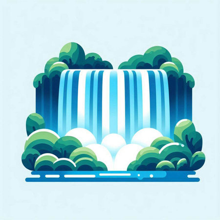 Waterfall in flat style. Vector illustration of a waterfall in the forest.のイラスト素材