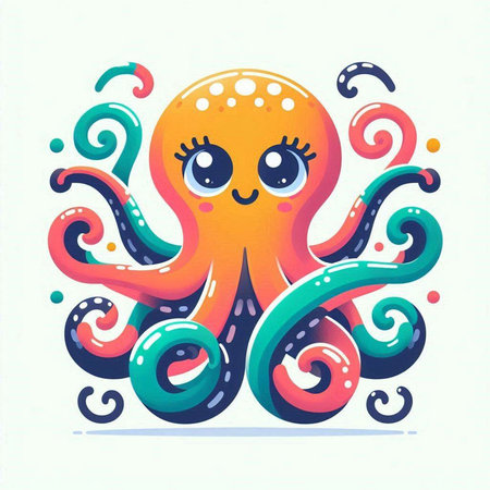 Cute cartoon octopus. Colorful vector illustration on white background.のイラスト素材