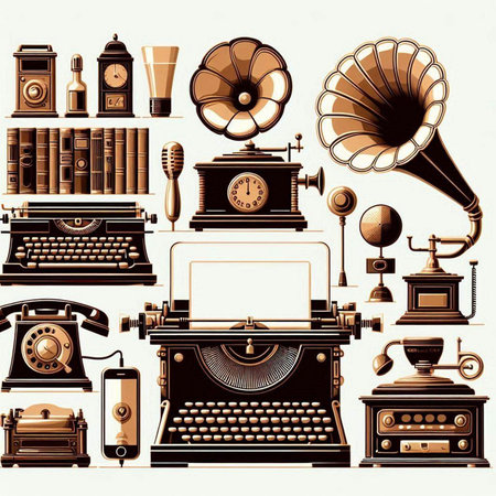 retro set of objects on a white background, vector illustration.のイラスト素材