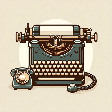 Retro typewriter and telephone. Vector illustration. Vintage style.のイラスト素材