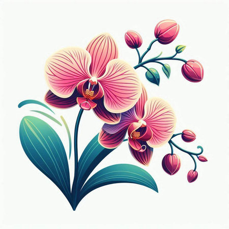 Orchid flower isolated on white background. Floral vector illustration.のイラスト素材