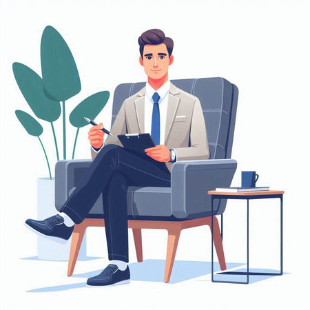 Businessman working in office. Vector illustration in a flat style.のイラスト素材