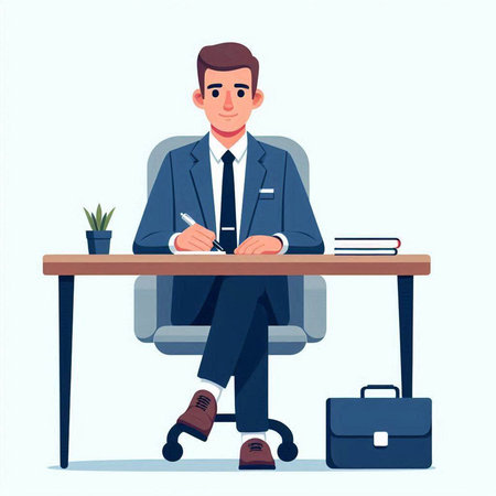 Real estate agent holding keys and clipboard. Vector illustration in cartoon styleのイラスト素材