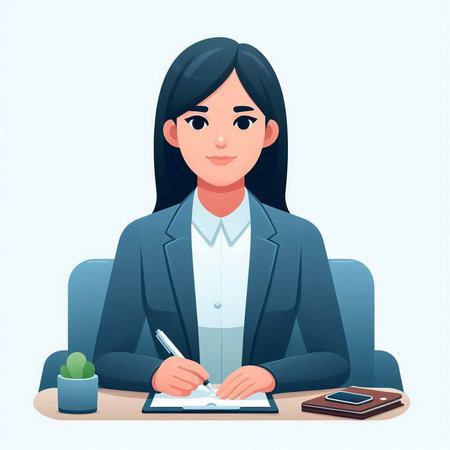 Businesswoman working at office. Vector illustration in flat style. Business concept.のイラスト素材