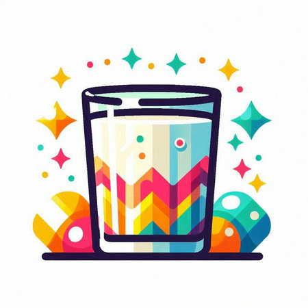 Colorful vector illustration of a glass of water with foam and bubblesのイラスト素材