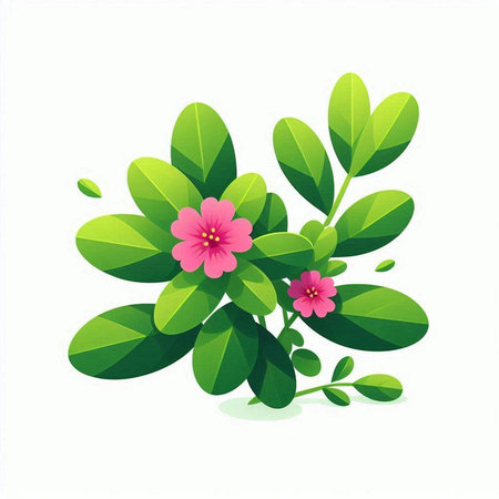 pink flower and green leaves isolated on white background, vector illustrationのイラスト素材