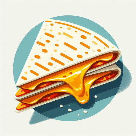 Illustration of a sandwich with melted cheese on a blue background.のイラスト素材