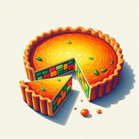 Pumpkin pie with raisins. 3D illustration.のイラスト素材