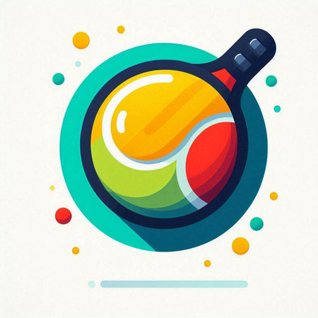 Tennis racket and ball in a frying pan. Vector illustration.のイラスト素材