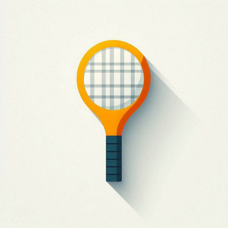 tennis racket with long shadow,Flat design vector illustration.のイラスト素材